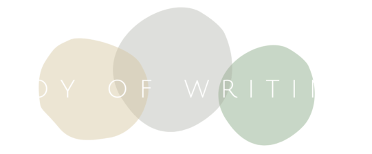 Logo der Seite joyofwriting.at. Schriftzug mit dem Namen "Joy of Writing" und drei färbige Punkte.